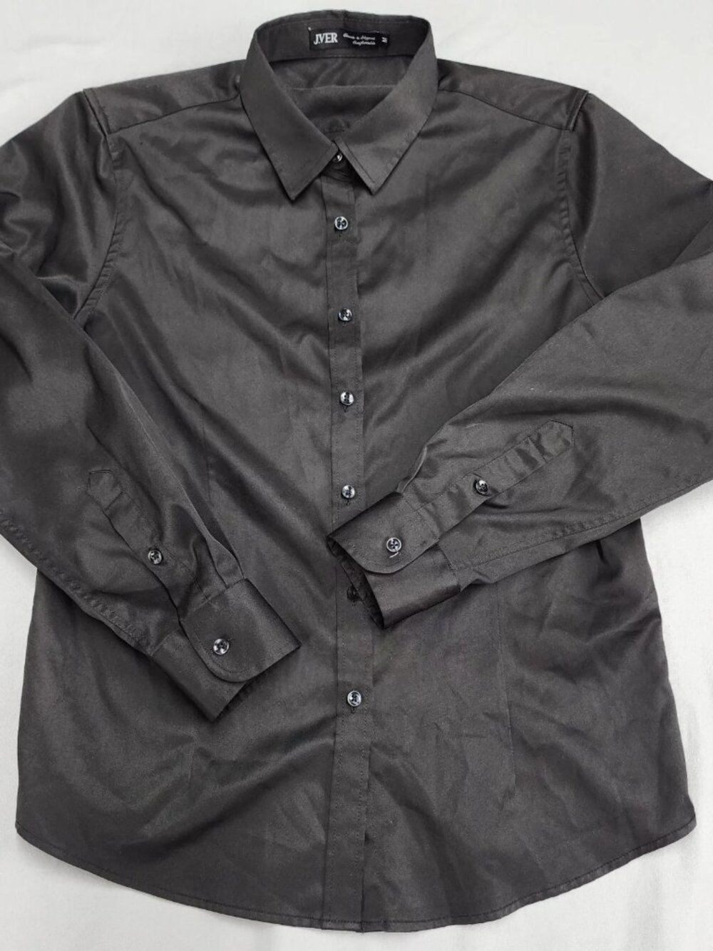 J.VER Womens Size M Black Long Sleeve Button Up Shirt Collared Classic